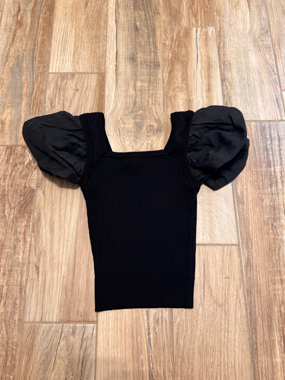 Current Air Black Contrast Puff Sleeve Sweater Top - Picture 4 of 4